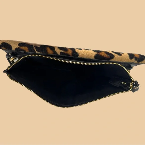 Rare Italian Vittoria Napoli Leather & Calf Hair Leopard Crossbody Bag - Picture 5 of 6